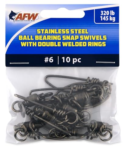 American Fishing Wire Stainless Steel Ball Bearing Snap Swivels with Double Welded Rings - size: 10 pc, #6, 320 lb test, style: 10 Piece