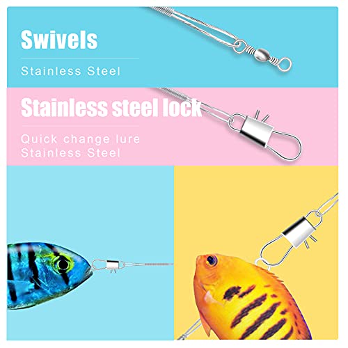 30pcs Fishing Tackle Leaders, Fishing Leaders Line for Saltwater and Freshwater Stainless Steel Wire with Swivel Snaps (Silver)
