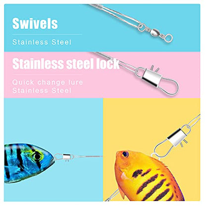 30pcs Fishing Tackle Leaders, Fishing Leaders Line for Saltwater and Freshwater Stainless Steel Wire with Swivel Snaps (Silver)