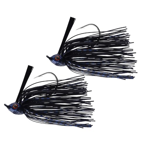 Dr.Fish 2 Pack Swim Jigs Weedless Bass Fishing Jigs Hook Lures with Reinforced Weed Guard Fish Head Swimbait Silicone Skirt Pike Walleye Muskie Freshwater Lures - color: Midnight, size: 3/8oz
