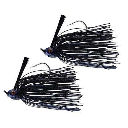 Dr.Fish 2 Pack Swim Jigs Weedless Bass Fishing Jigs Hook Lures with Reinforced Weed Guard Fish Head Swimbait Silicone Skirt Pike Walleye Muskie Freshwater Lures - color: Midnight, size: 3/8oz