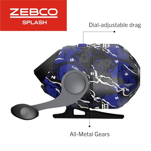 Zebco Splash Spincast Reel and Fishing Rod Combo, Fiberglass Rod, Ball Bearing System, All Metal Gears, 8-Pound Line - color: Z-Splash Blue