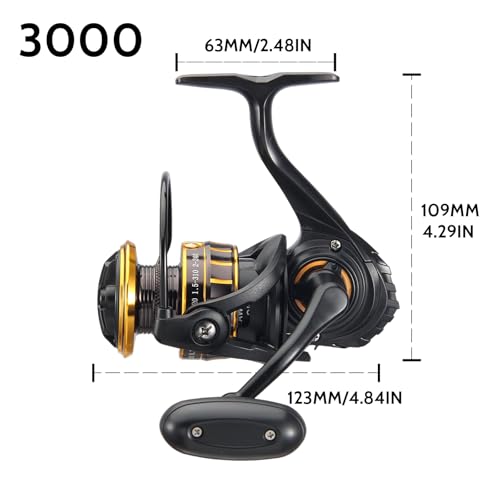CT Surf Saltwater Fishing Reels, 5+1 Double-Shielded Stainless-Steel BB, 22LBs Max Drag, 5.2 Gear Ratio, CNC Aluminum Spool & Handle Freshwater and Saltwater Spinning Reel - size: 3000