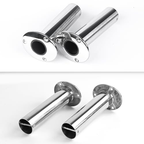 2 Pack Fishing Rod Holders, Heavy Duty Stainless Steel Flush Mount Rod Holders with Liner, Available in 15° 30° 90° for Boats & Yachts