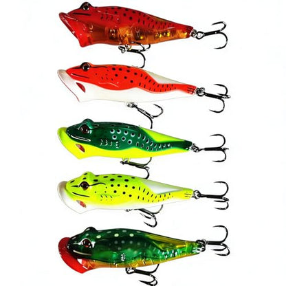 Popper Fishing Lures Topwater Fishing Baits Hard Baits 3D Eyes Swimbait Crankbait with Treble Hook for Bass Trout Freshwater Saltwater - color: 5pcs-3.15in/0.44oz