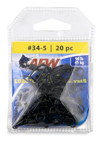 AFW Brass Coastlock Snap Swivels – Durable Fishing Gear with High-Strength Wire Snaps, Black Oxide Finish, Prevents Line Twisting & Kinking, Supports Up to 350 lb Test. - size: 20 pc, #5, 90 lb test