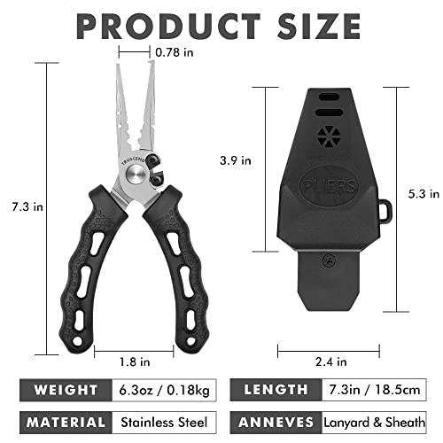TRUSCEND Easy Use Lockable Fishing Pliers with Tungsten Carbide Cutter, Innovative Ergonomic Handy Handle, Saltwater Corrosion Resistant Teflon Coated Fishing Tool, Light Multi-Function Fishing Gear - color: E-black