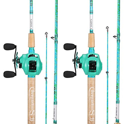 Sougayilang Fishing Rod and Reel Combo, 2-Piece 5-Foot 6-Inch Graphite & Fiberglass Rod, Durable and Strong, Quickset Anti-Reverse Fishing Reel (1Pack/2Pack) - color: Casting Combo - Left- 2 PACKS