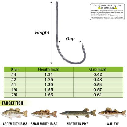 Drop Shot Hooks Wacky Rig Neko Bass Fishing Finesse Worm Size 2/0~#4 25Pack Bulk - size: Size 2 Pack of 25