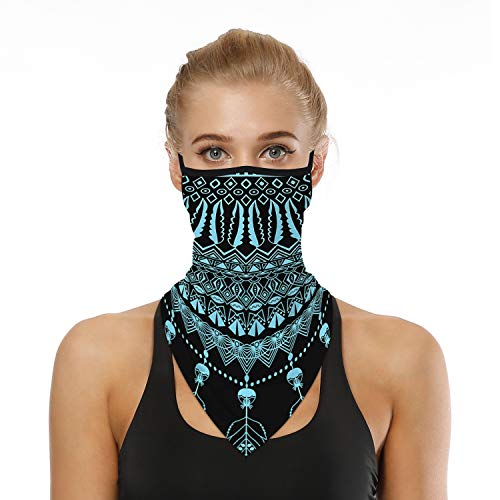YAYOUREL Neck Gaiter Face Mask Bandanas for Men Women UV Face Scarf Cover Ear Loop Hole Facemask for Fishing Running Cycling - color: Blue Blue Black