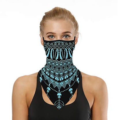 YAYOUREL Neck Gaiter Face Mask Bandanas for Men Women UV Face Scarf Cover Ear Loop Hole Facemask for Fishing Running Cycling - color: Blue Blue Black