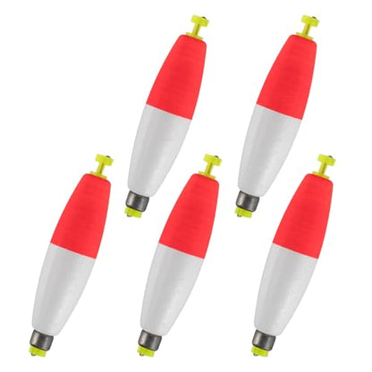 Dr.Fish Cigar Fishing Bobbers Weighted Fishing Floats EVA Foam Snap-On Spring Floats Fly Sea Boat Fishing for Bass Trout Panfish Bluegills - color: Red/White-5 Pack, size: 1.4"
