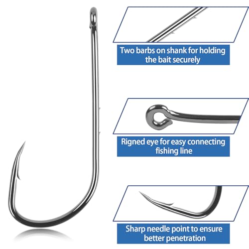 200pcs Bait Holder Fishing Hooks Kit, Double-Barbed Shank Baitholder Hooks | High Carbon Steel Offset Live Bait Hooks for Walleye Trout Crappie Panfish Bluegill Freshwater Saltwater Fishing ﻿ ﻿
