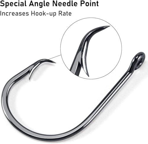 Dr.Fish 50 Pack in-line Circle Hooks, Straight Shank Octopus Hooks, Freshwater & Saltwater Fishing Catfish Tuna Bass Striper - size: #9/0-50 Pack