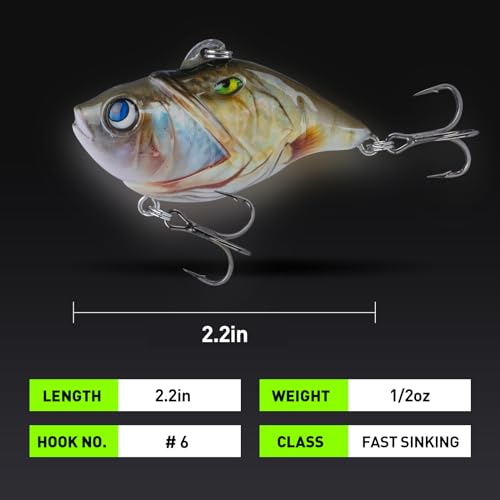 HANDING 3PCS Rattling Lipless Crankbait, Bass Fishing Lure for Freshwater and Saltwater, Fast Sinking, Mustad Hook, Angler's Gift, for Crappie Trout, 3/8oz, 1/2oz and 1oz - color: A3-2.2in 1/2oz