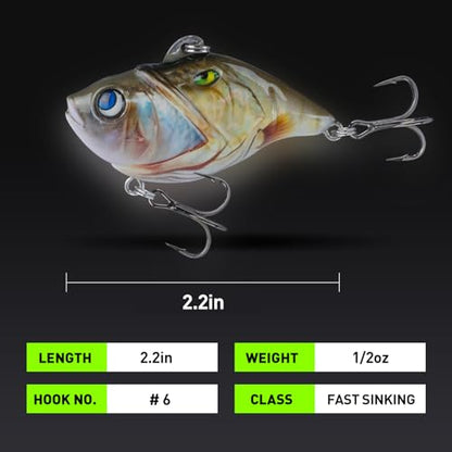 HANDING 3PCS Rattling Lipless Crankbait, Bass Fishing Lure for Freshwater and Saltwater, Fast Sinking, Mustad Hook, Angler's Gift, for Crappie Trout, 3/8oz, 1/2oz and 1oz - color: A3-2.2in 1/2oz