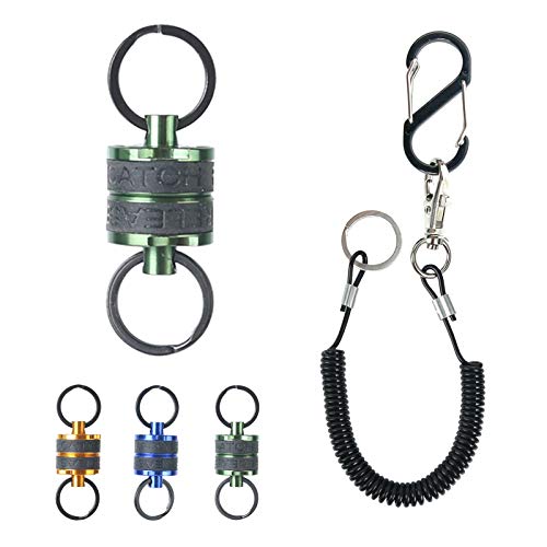 M MAXIMUMCATCH Maxcatch Magnetic Fly Fishing Net Release Holder Retractor with Carabiner Clip and Lanyard - color: Green+retractable Coil (1pc)