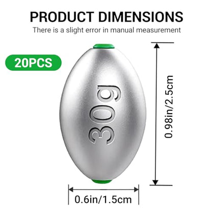 Fishing Egg Lead Sinkers Kit, 20pcs/25pcs Oval Shot Drop Weights Sinker for Bass Carp Catfish Saltwater Freshwater Casting Bottom Fishing Tackle (0.35oz/0.53oz/0.7/1oz) - color: 1oz-20pcs