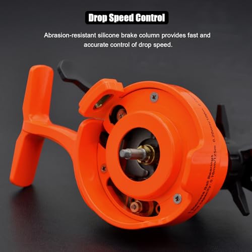 Inline Ice Fishing Reel, Lightweight Graphite Body and Spool, Instant Anti-Reverse, 2.5:1 Gear Ratio, Sensitive Trigger System for One-Handed Operation, Hardwater Fishing for Beginners - color: Glacier Orange - Right Hand
