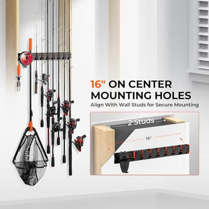KastKing GravityLock Fishing Rod Holder, V8 & V9 2-Pack Wall Mounted Fishing Rod Rack, Holds up to 17 Fishing Rods or Combos, Universal Rod Storage System, Heavy-Duty Grip, Built-in Line Spooler - style: D:V8 & V9 (Store 17 Combos) - 2 Packs