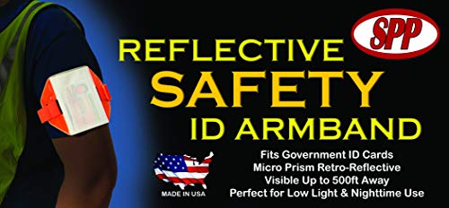 Reflective Blue Armband Badge Holder, Royal Blue Stretch Band, White Buckle, Fits 2 3/4" x 4 1/8" Cards, Top Slit, Made in USA - color: Royal Blue/White, size: 1 Pack