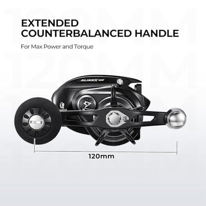Piscifun Alinox 400 Baitcaster Fishing Reel, 38Lbs Max Drag Aluminum Alloy Frame Baitcasting Reel, Available in 6.6:1/8.1:1 Gear Ratio, Freshwater and Saltwater Low Profile Casting Reel for Musky - color: Black - 8.1:1, style: Left Hand Retrieve