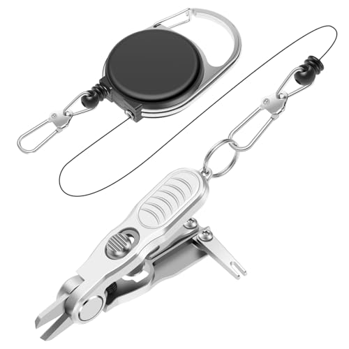 3-in-1 Fishing Line Cutter, Fly Fishing Nippers Knot Tying Tool with Retractors for Nylon and Braided Lines, Stainless Steel Braided Line Scissors Clippers for Mono and Fluoro Lines(Silver)