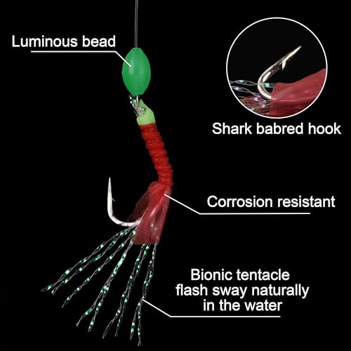 Fishing Bait Rigs Set,4/10 Packs Fishing Rig with String Hooks Soft Shrimp Lure,Real Skin,Lure Barrel Swivels Surf Fishing Rigs for Mackeral Herring Baitfish - color: Fish Skin Rig, size: 4 Packs