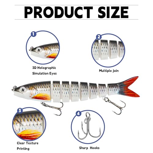 Multi-Joint Sinking Glide Baits, 3.9" Musky Lures, Walleye Fishing Lures for Bass, Trout, Barracuda, Freshwater & Saltwater Fishing