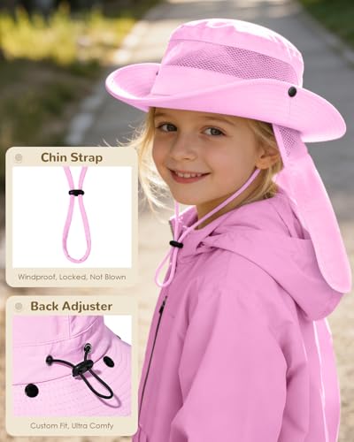 Century Star Kids Sun Hat with Detachable Neck Flap,UPF 50+ Windproof Waterproof Beach Bucket Hat Outdoor Fishing Safari - color: Light Purple