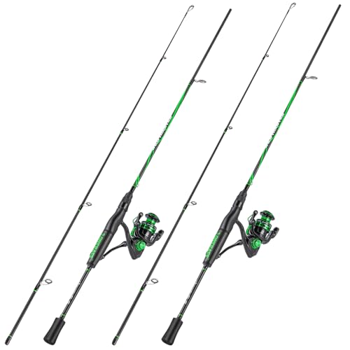 One Bass Fishing Rod Reel Combos, Spinning & Casting Combo, Graphite 2Pc Blanks, Stainless-Steel Guides, Super Polymer Handle - color: Spinning Combo-2 PACK, size: 6'0"