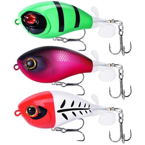 Top Water Lures, Floating Plopper Bait with BKK Hooks – Bass Fishing Lures for Trout, Pike & Other Freshwater & Saltwater Species – Great Fishing Gifts for Men - color: A3-3PCS,2.5in,0.4oz