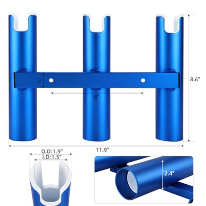 NovelBee 2pcs 3 Tube Fishing Rod Holders for Boat,Aluminium Rod Holders with Screws - color: Blue & White
