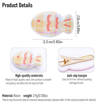 6 Pcs Little Fish Snap Hair Clips Resin Yellow Plaid Fish Design Small Hairpin No Slip Cute Headwear for Frontal Hair Accessories Cute Gifts for Women Styling - color: Style 10