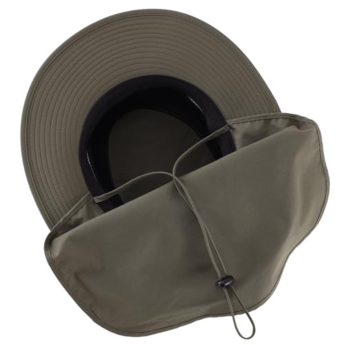 Connectyle UPF 50+ Wide Brim Sun Hat for Men Women UV Protection Fishing Hat with Neck Flap Outdoor Safari Bucket Hiking Hats - color: Army Green