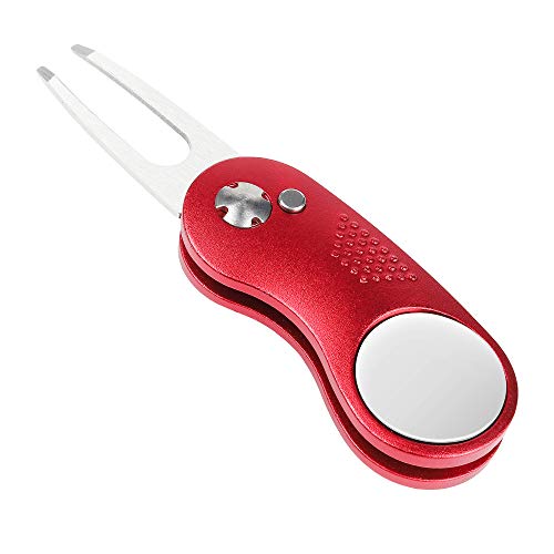 Mile High Life Microfiber Waffle Pattern Golf Towel | Club Groove Cleaner Brush | Foldable Divot Tool with Magnetic Ball Marker (Red Towel/Brush/Curve Divot) - color: Red Towel/Brush/Curve Divot