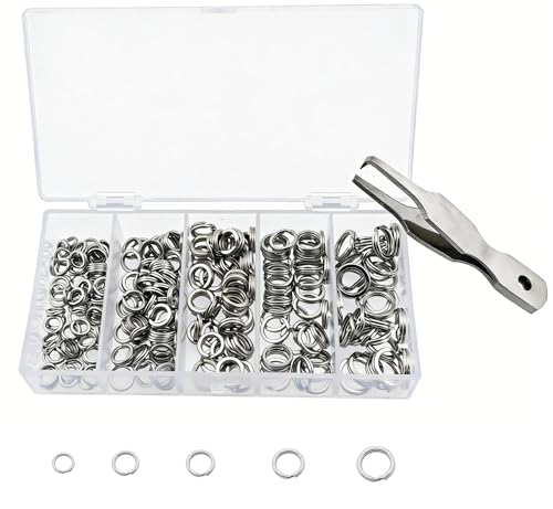 Fishing Split Rings Kit: 250pcs Heavy Duty Steel Fishing Lure Making Ring Fishing Hook Connector Tackle - color: Silver Split Mini Plier Set