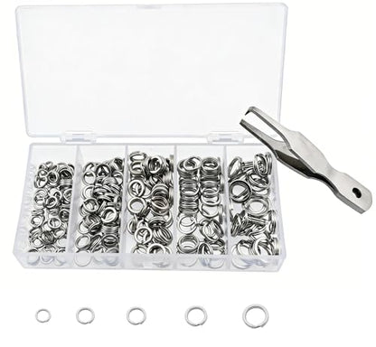 Fishing Split Rings Kit: 250pcs Heavy Duty Steel Fishing Lure Making Ring Fishing Hook Connector Tackle - color: Silver Split Mini Plier Set