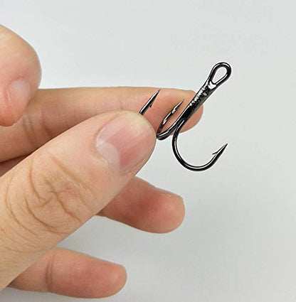 100pcs Fishing Hook Treble Hooks High Carbon Treble Hooks Super Sharp Solid Size 2 4 6 8 10 12 Triple Barbed Steel Fish Hook - color: Black, size: 12#-100pcs