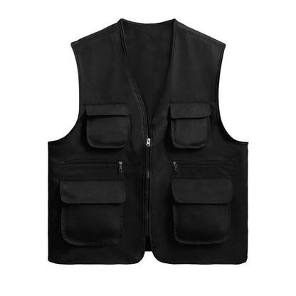 Cambkatl Men's Lightweight Fishing Vest Casual Outdoor Safari Travel Cargo Jacket Waistcoat with Multi Pockets - color: 01 Black, size: Medium