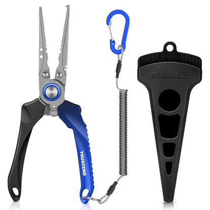 TRUSCEND Lockable Fishing Pliers with High Tungsten Carbide Cutter, Innovative Ergonomic Handy Handle, Saltwater Corrosion Resistant Teflon Coated Fishing Tool, Super Light Multi-Function Fishing Gear - color: A-blue