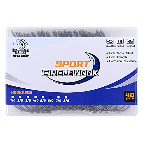 UCEC Circle Hooks Fishing Hooks 2X Strong Offset Circle Hooks Saltwater Black High Carbon Steel Octopus Catfish Hooks Fishing Gear Tackle 150pcs/ 240pcs - Size:#1 1/0 2/0 3/0 4/0 5/0 6/0 8/0 - color: Silver One Size, size: 40pcs, 6/0