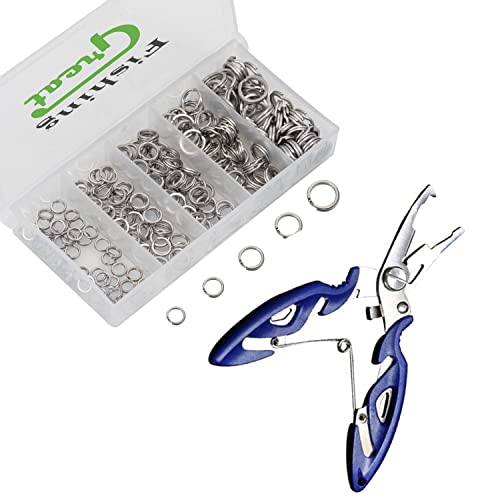 GREATFISHING 200PCS High Strength Heavy Stainless Steel Split Ring Lure Connector Swivels Snap with Fishing Pliers 30lb to 120lb Test - color: 200pc 5-9MM Ring With Plier