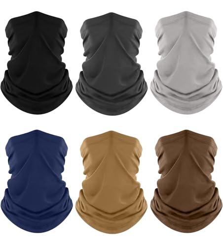Fuinloth Neck Gaiter, 6 Pack Cooling UV Protection Bandana Face Mask Gator | Breathable Sweat Wicking, UPF 50, Sun Wind Dust Shield, Quick Dry & Washable, 95% Polyester 5% Spandex - color: Black+gray+light Gray+navy+sand+brown