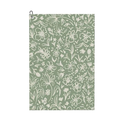 Sage Green Golf Towel Microfiber with Carabiner Clip, Funny Cleaning Cloth for Golf Balls & Clubs, Gift for Women Men, Golfers, Dad, Grandpa, Bag Accessories 16"*24"-Flowers Herbs Leaves - color: Sage Green