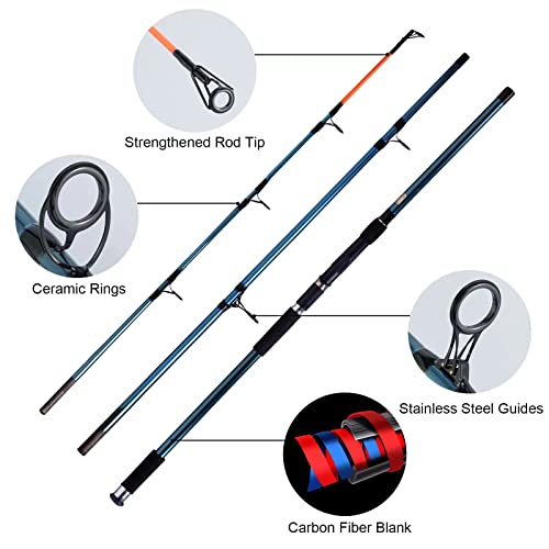 Dr.Fish Surf Fishing Rod and Reel Combos Saltwater Fishing Gear Set 12ft Surf Rod 10000 Reel Offshore Inshore Casting Pole Beach Casting Spinning Pole Kit Equipment Set Striper Pompano Flounder - color: Blue Fishing Rod
