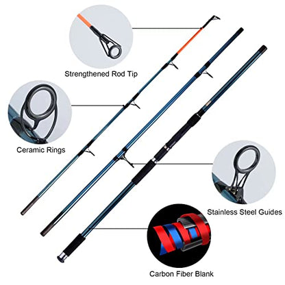 Dr.Fish Surf Fishing Rod and Reel Combos Saltwater Fishing Gear Set 12ft Surf Rod 10000 Reel Offshore Inshore Casting Pole Beach Casting Spinning Pole Kit Equipment Set Striper Pompano Flounder - color: Blue Fishing Rod