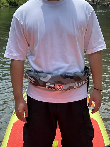 Automatic Inflatable Belt Pack Water Sports Jacket Waist Belt PFD for SUP Paddleboarding Fishing Boating Kayaking（fit 80-330 lbs） (Gray camouflage) - color: Gray camouflage