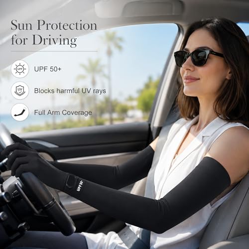 Full Finger UV Protection Gloves Driving Gloves Women, Breathable Touchscreen UPF Glove Sun Protection Glove - color: Black, size: One Size