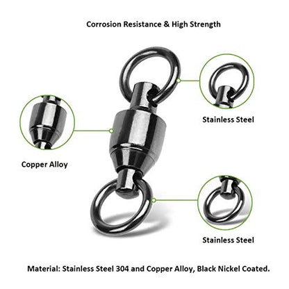 Fishing Barrel Swivels Saltwater Small Ball Bearing Swivel Heavy Duty Stainless Steel Swivels Freshwater Fish Tackle - size: Size2 (51lb) 20 Pack